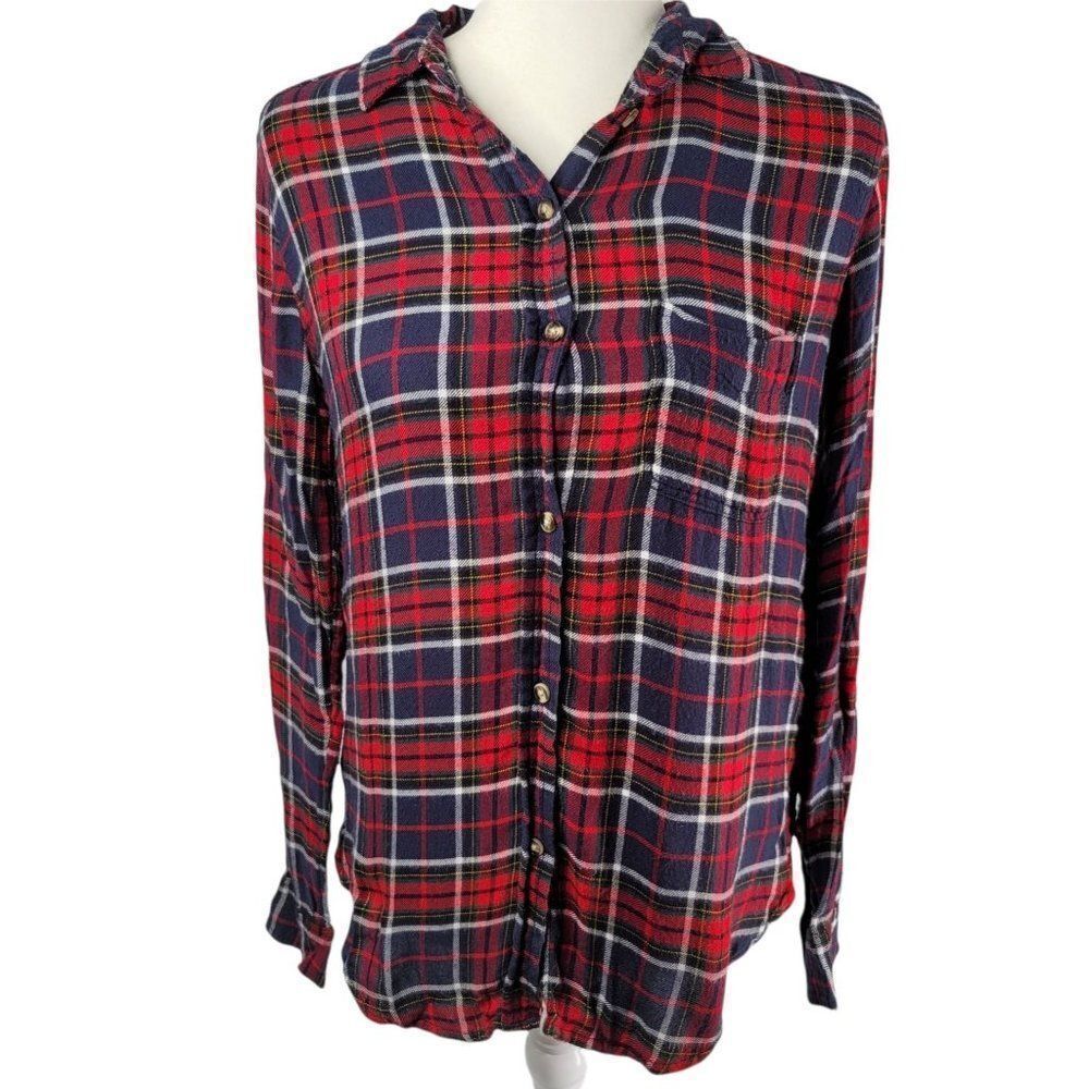 American Eagle XS Plaid Shirt Button Down Top Boyfriend Fit Soft
